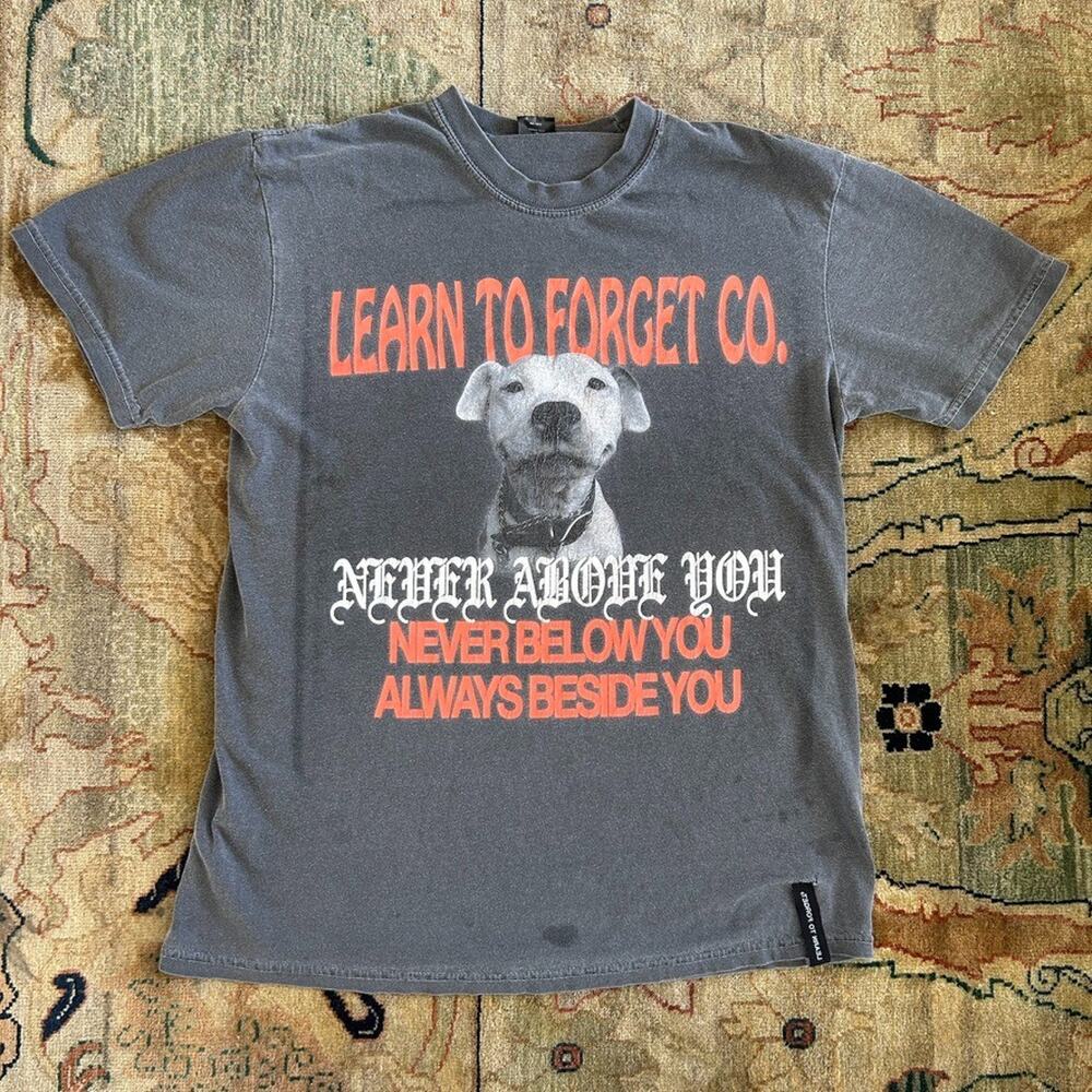 Learn To Forget LTF Crew T-Shirt Mens M Black Wash Pitbull Graphic